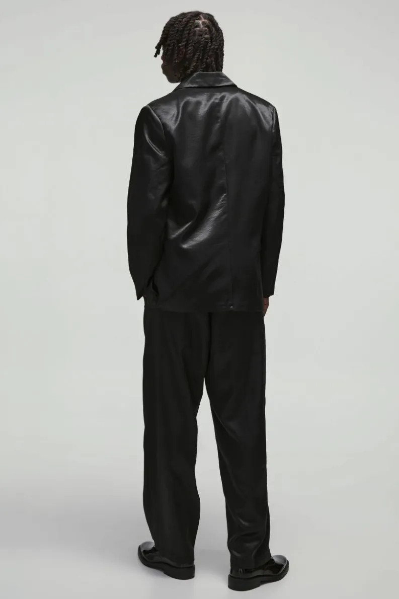 Sale boohoo Relaxed Fit Liquid Metallic Wrap Belted Blazer & Trouser Suit black