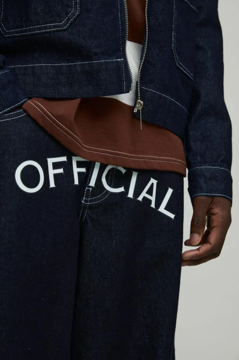 Store boohooMAN Relaxed Fit Official Printed Jeans indigo