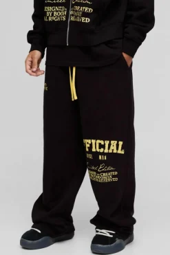 Shop boohooMAN Relaxed Fit Official Print Joggers black