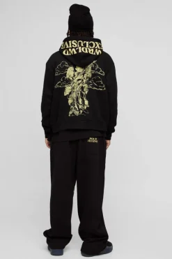 Shop boohooMAN Relaxed Fit Official Print Joggers black