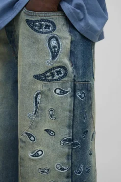 Fashion boohooMAN Relaxed Fit Paisley Embroidered Jeans vintage blue