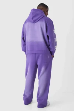 Hot boohooMAN Relaxed Fit Puff Print Spray Wash Moto Joggers purple
