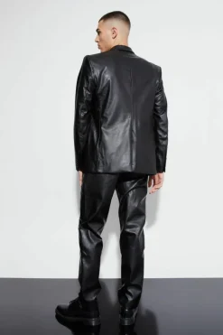 Online boohooMAN Relaxed Fit Pu Suit Jacket black