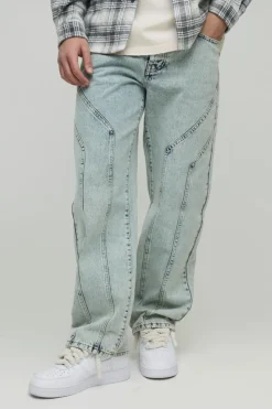 Hot boohooMAN Relaxed Fit Rigid Seam Detail Jeans light blue