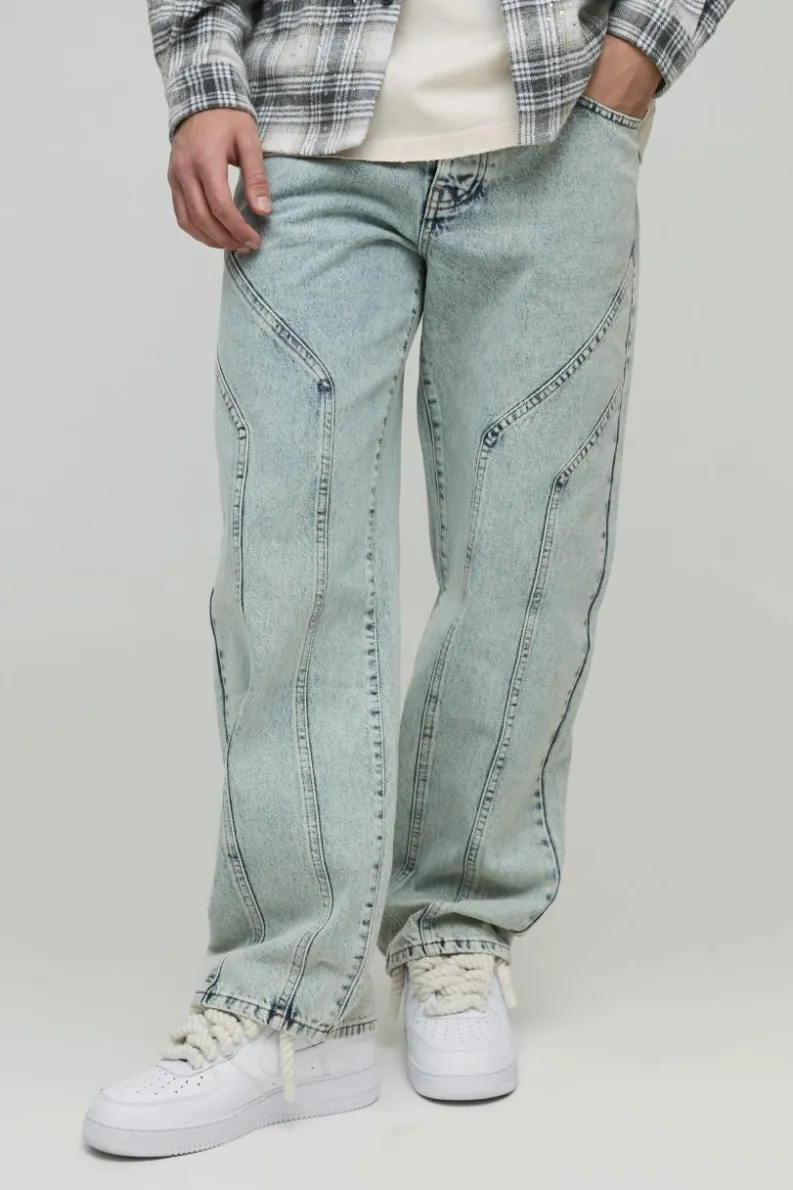 Hot boohooMAN Relaxed Fit Rigid Seam Detail Jeans light blue