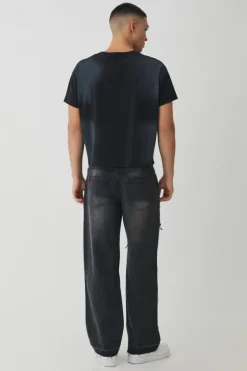 Sale boohooMAN Relaxed Fit Ripped Distressed Carpenter Jeans charcoal