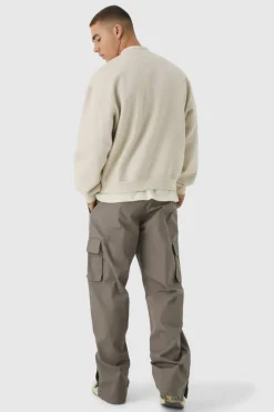 Online boohooMAN Relaxed Fit Ripstop Cargo Trousers With Popper Hem taupe
