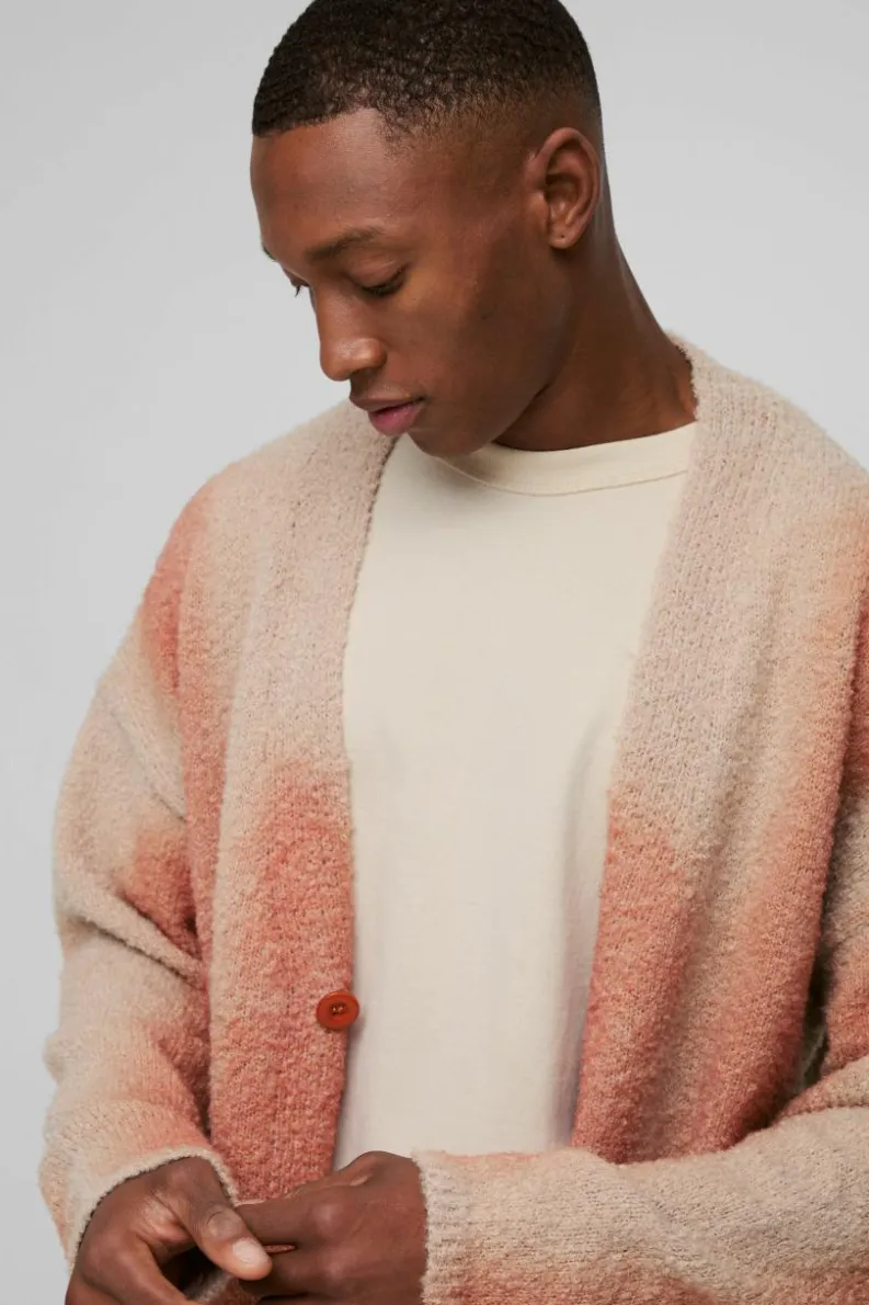 Best Sale boohooMAN Relaxed Fit Stripe Boucle Knitted Cardigan orange
