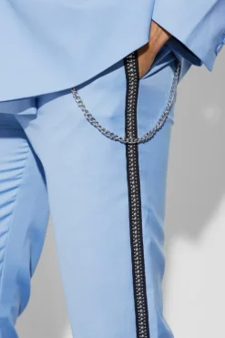 Best Sale boohooMAN Relaxed Fit Stud Detail Trouser With Chain light blue