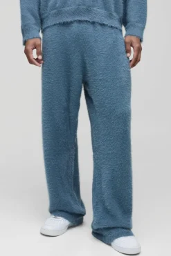 Outlet boohooMAN Relaxed Fit Super Fluffy Knitted Joggers slate blue