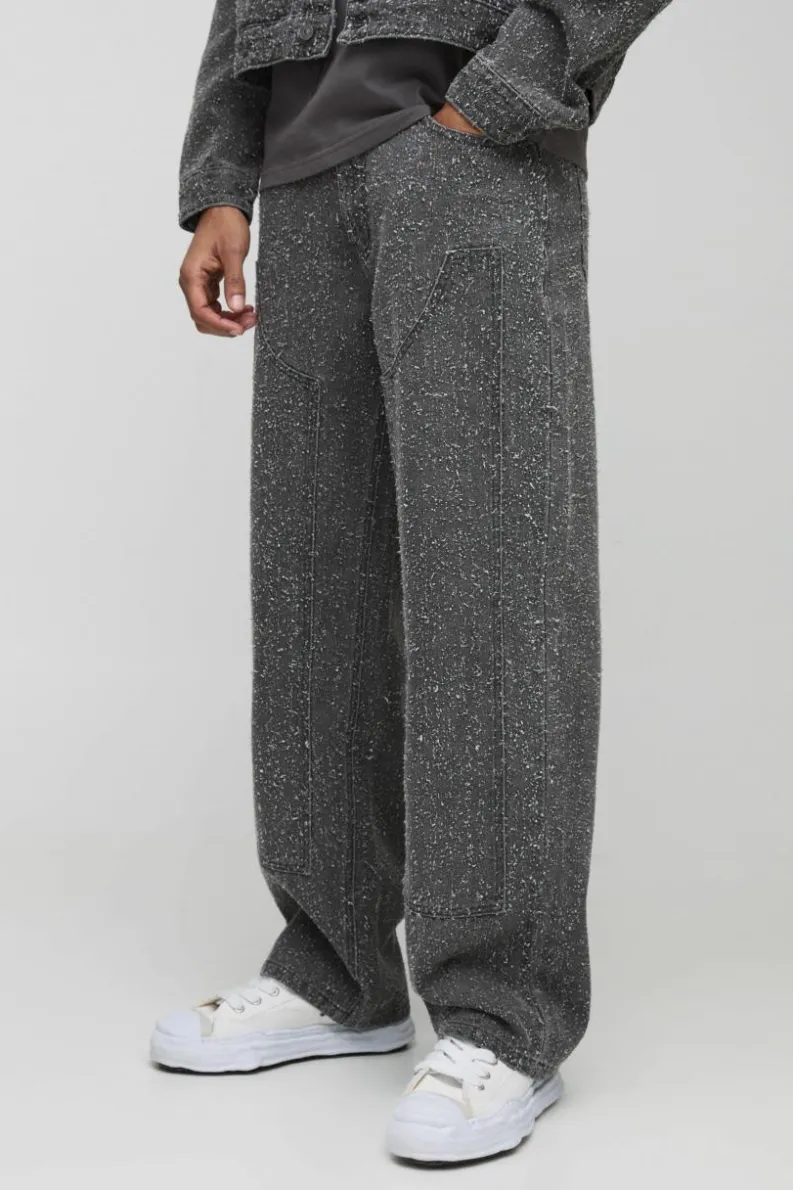 Best Sale boohooMAN Relaxed Fit Textured Carpenter Denim Jeans grey