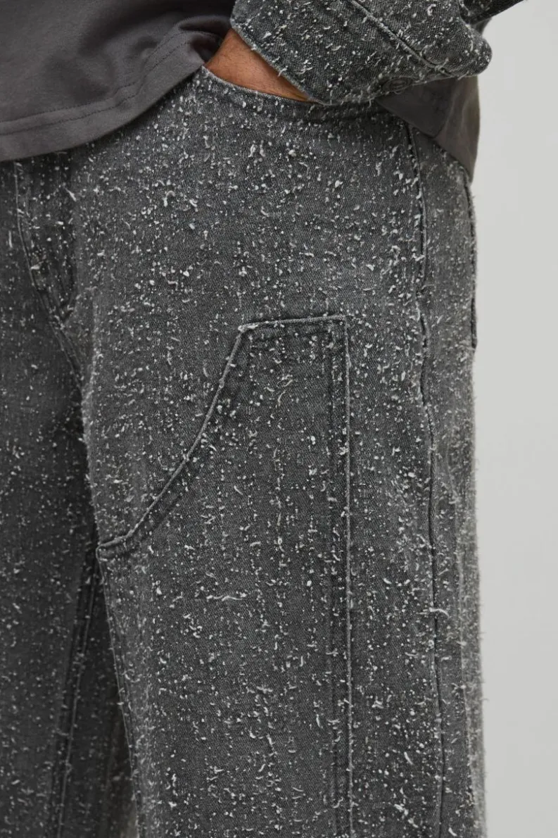 Best Sale boohooMAN Relaxed Fit Textured Carpenter Denim Jeans grey