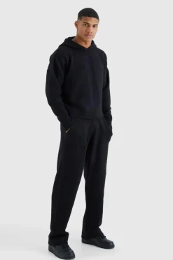 Cheap boohooMAN Relaxed Fit Wide Leg Knitted Joggers black