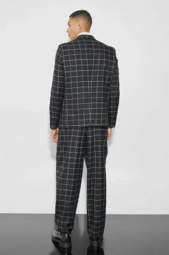 Discount boohooMAN Relaxed Fit Windowpane Check Suit Trousers black