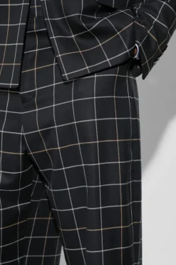 Discount boohooMAN Relaxed Fit Windowpane Check Suit Trousers black