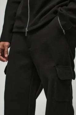 Best Sale boohooMAN Relaxed Fit Wool Look Fixed Waistband Trousers black