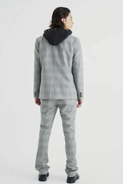 New boohooMAN Relaxed Fit Wrap Front Pow Check Blazer grey