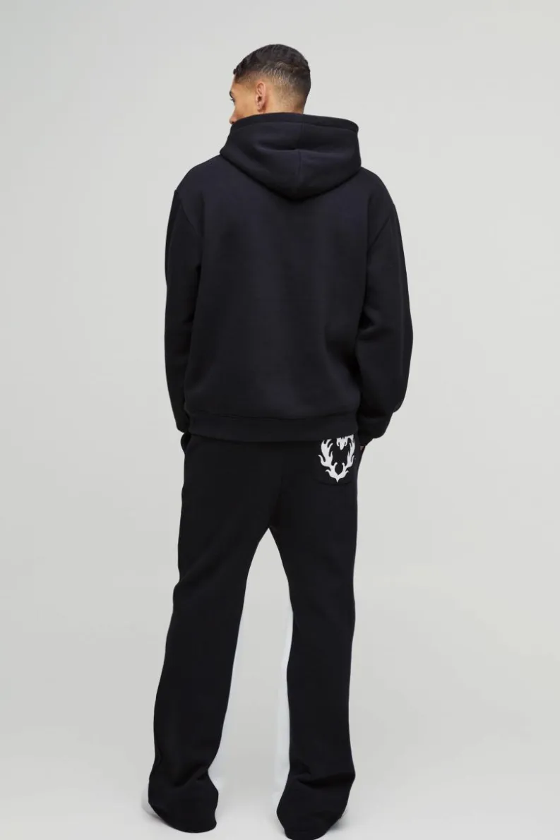 Cheap boohooMAN Relaxed Flare Cold Hearted Puff Print Gusset Jogger black