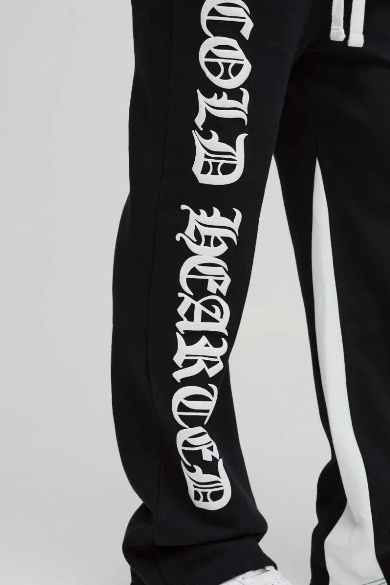 Cheap boohooMAN Relaxed Flare Cold Hearted Puff Print Gusset Jogger black