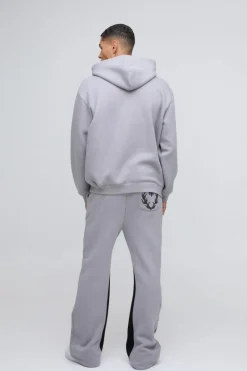 Discount boohooMAN Relaxed Flare Cold Hearted Puff Print Gusset Jogger grey