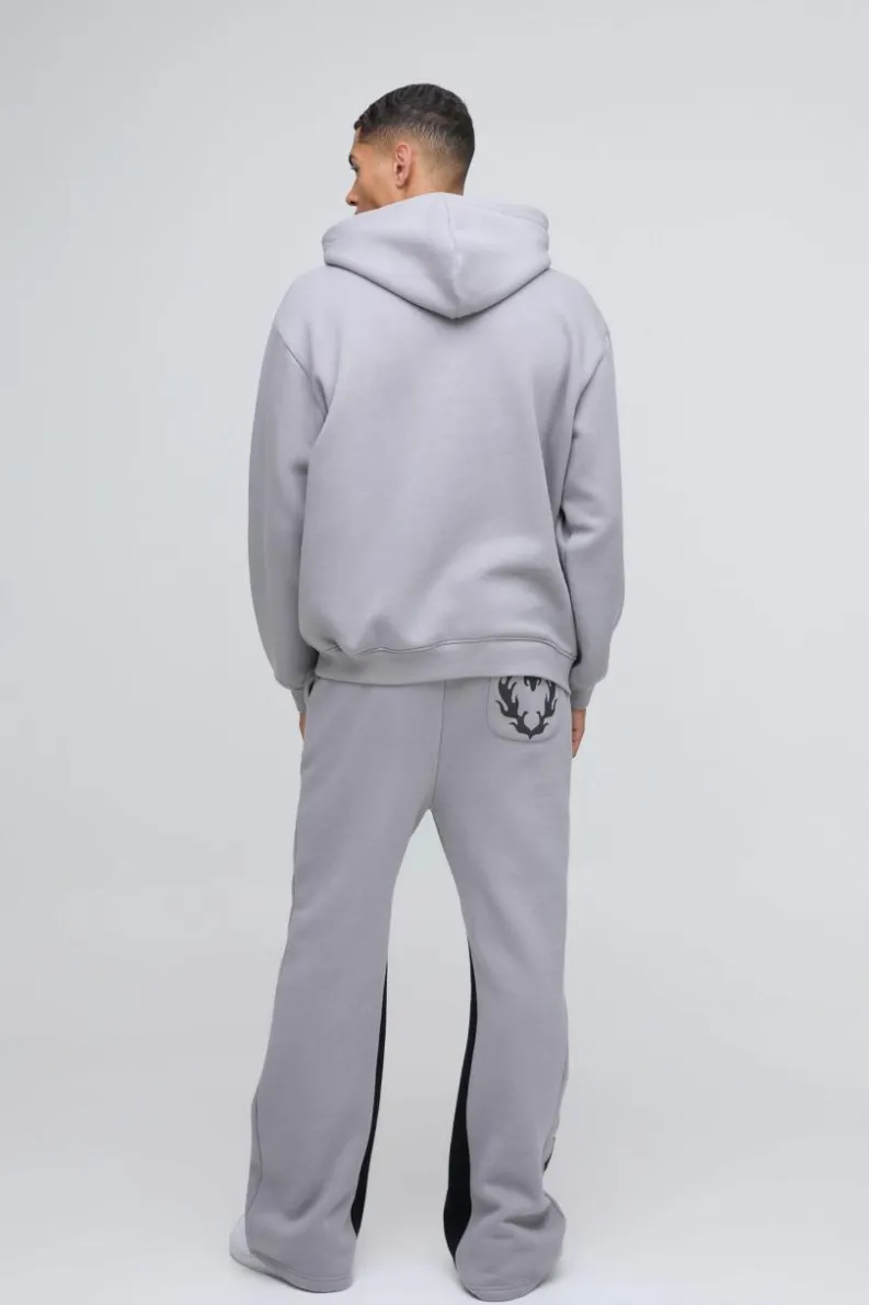 Discount boohooMAN Relaxed Flare Cold Hearted Puff Print Gusset Jogger grey