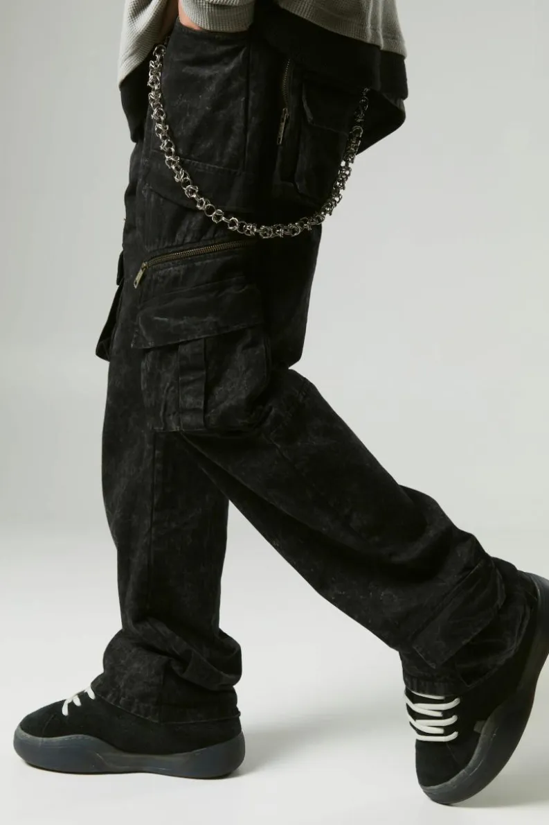 Flash Sale boohooMAN Relaxed Flared Heavy Washed Cargo Trousers charcoal