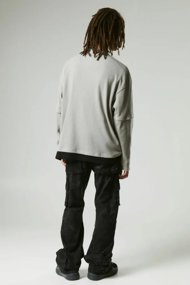Flash Sale boohooMAN Relaxed Flared Heavy Washed Cargo Trousers charcoal