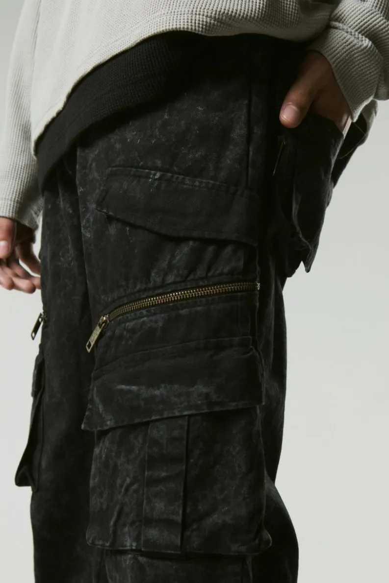 Flash Sale boohooMAN Relaxed Flared Heavy Washed Cargo Trousers charcoal