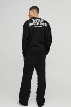 Flash Sale boohooMAN Relaxed Flare Gothic Gusset Print Jogger black