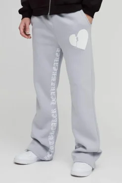 Outlet boohooMAN Relaxed Flare Heart Puff Print Gusset Print Jogger grey