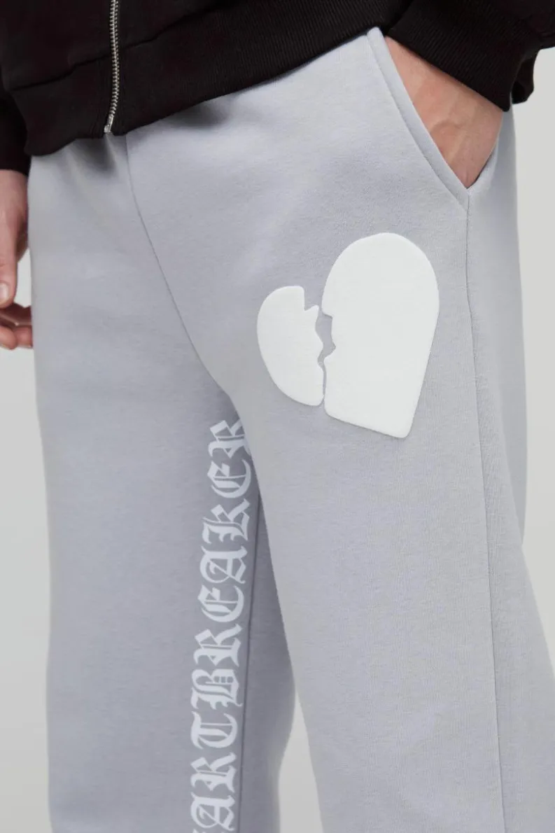 Outlet boohooMAN Relaxed Flare Heart Puff Print Gusset Print Jogger grey