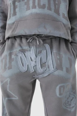 Store boohooMAN Relaxed Graffiti Applique Joggers mid grey