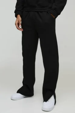 Cheap boohooMAN Relaxed Heavyweight Embossed Pocket Detail Split Hem Joggers black