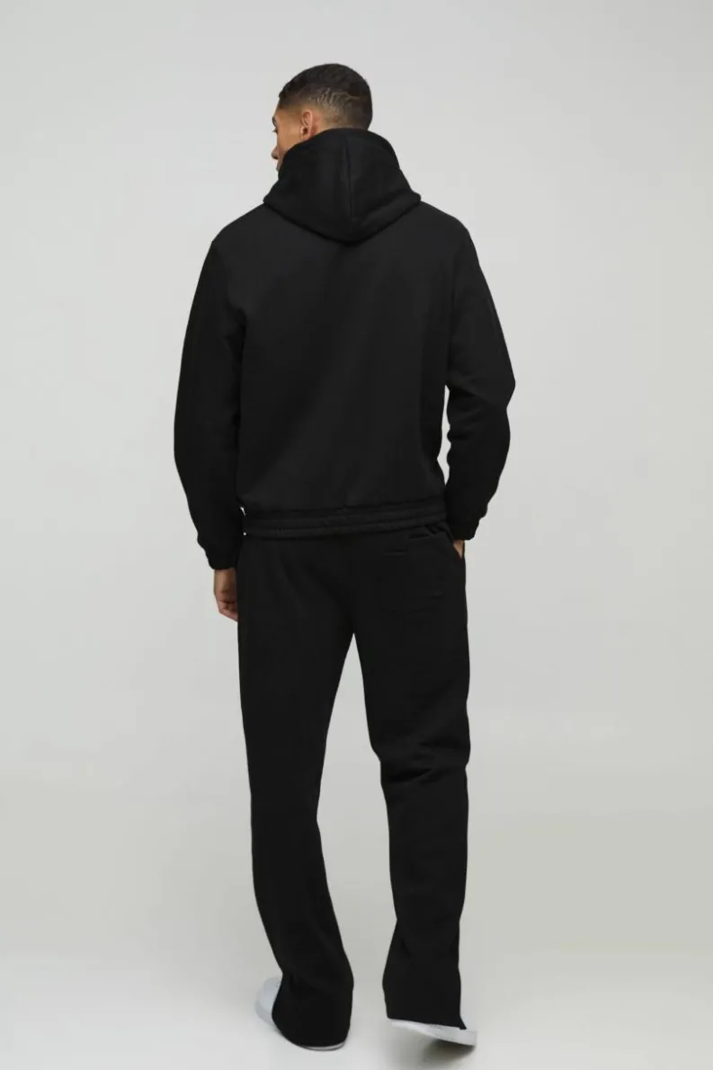 Cheap boohooMAN Relaxed Heavyweight Embossed Pocket Detail Split Hem Joggers black