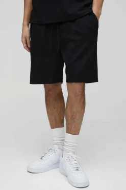 Clearance boohooMAN Relaxed Man Embroidered Waffle Shorts black