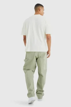 Sale boohooMAN Relaxed Overdye Carpenter Trouser olive