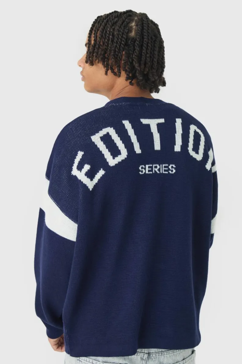 Flash Sale boohooMAN Relaxed Ribbed Knitted Edition Series Cardigan navy