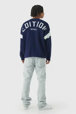 Flash Sale boohooMAN Relaxed Ribbed Knitted Edition Series Cardigan navy