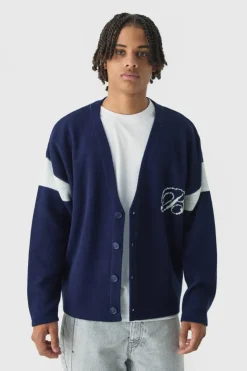 Flash Sale boohooMAN Relaxed Ribbed Knitted Edition Series Cardigan navy