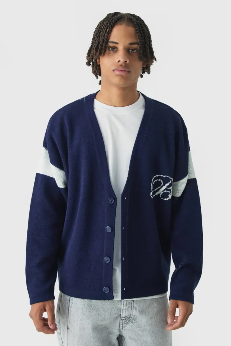 Flash Sale boohooMAN Relaxed Ribbed Knitted Edition Series Cardigan navy