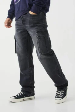 Flash Sale boohooMAN Relaxed Rigid Cargo Jeans washed black