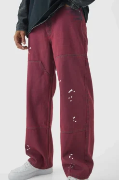 Best boohooMAN Relaxed Rigid Carpenter Paint Splatter Denim Jeans red