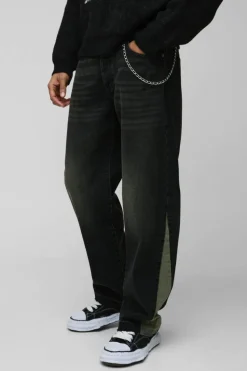 Best Sale boohooMAN Relaxed Rigid Chain Detail Gusset Denim Jeans petrol