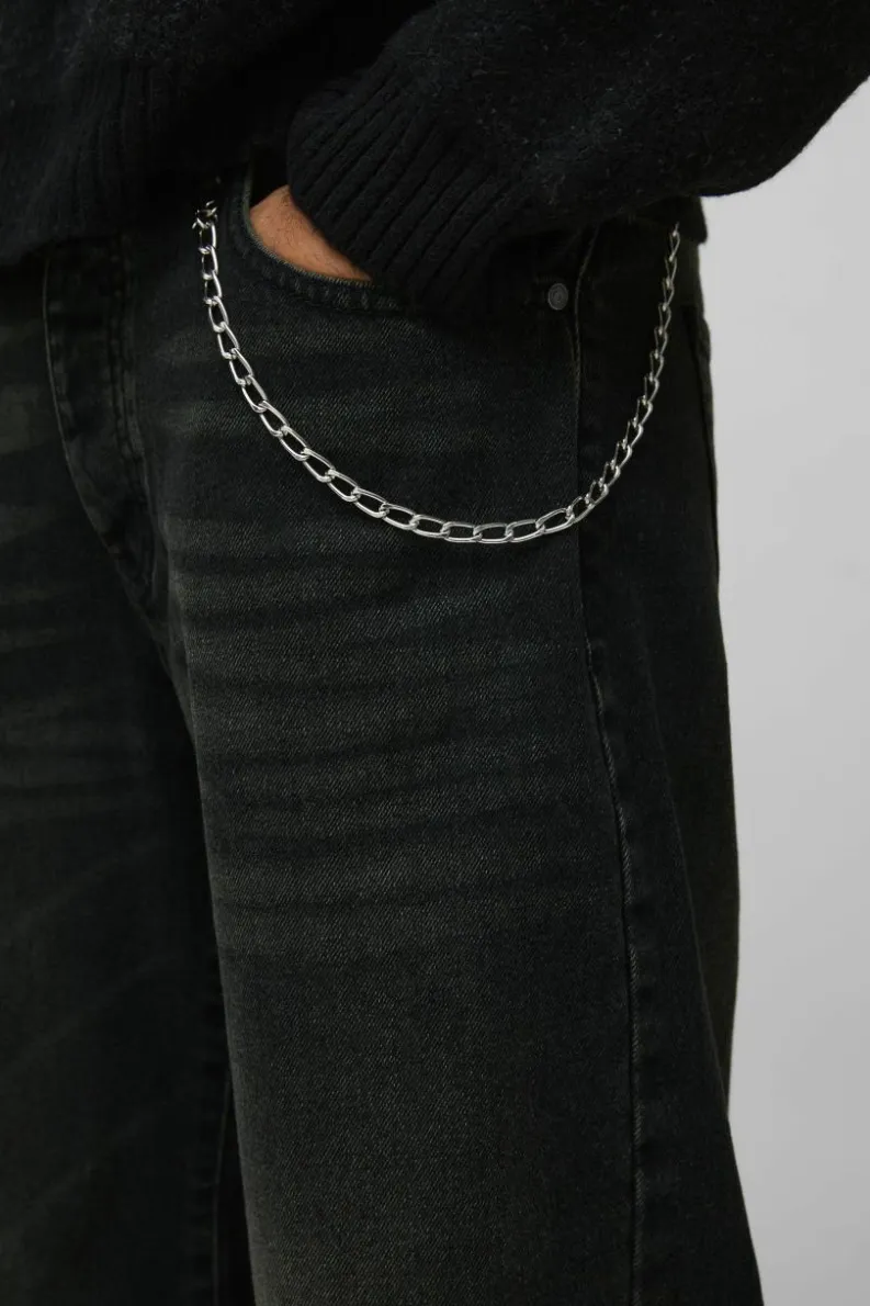 Best Sale boohooMAN Relaxed Rigid Chain Detail Gusset Denim Jeans petrol