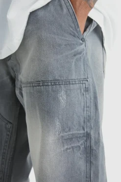Store boohooMAN Relaxed Rigid Dirty Wash Carpenter Jeans ice grey