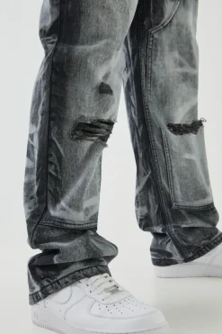 Cheap boohooMAN Relaxed Rigid Dirty Wash Ripped Carpenter Denim Jeans washed black