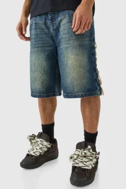 Best Sale boohooMAN Relaxed Rigid Extreme Ripped Denim Jorts In antique blue