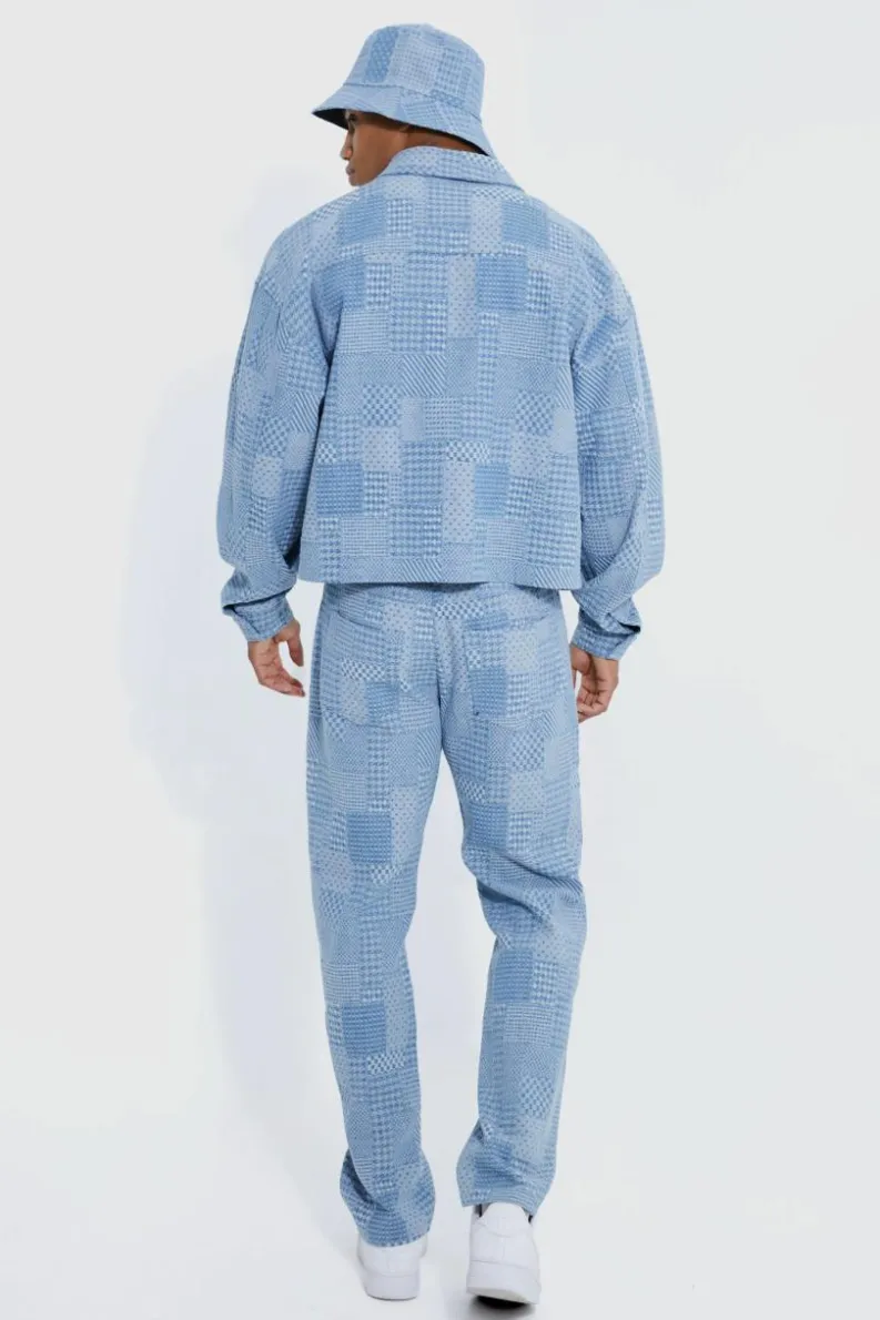 Online boohooMAN Relaxed Rigid Fabric Interest Jeans light blue