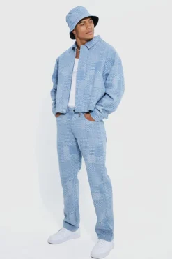 Online boohooMAN Relaxed Rigid Fabric Interest Jeans light blue