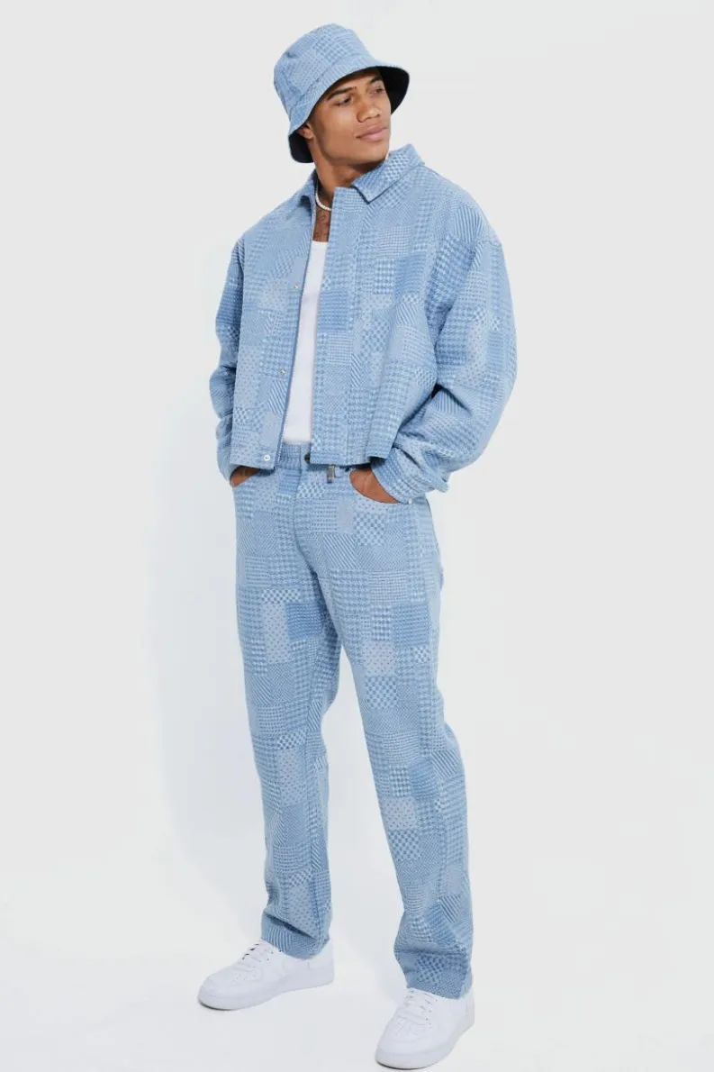 Online boohooMAN Relaxed Rigid Fabric Interest Jeans light blue